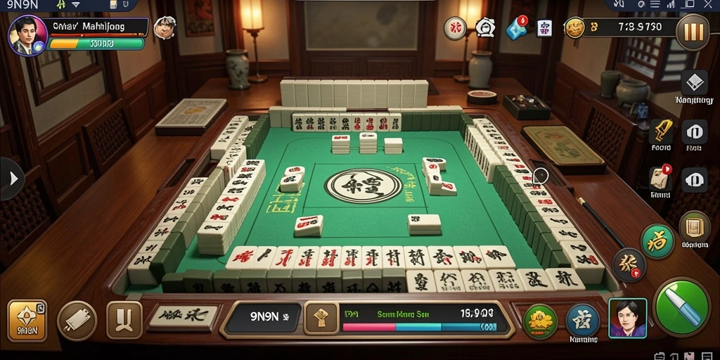 Tampilan gameplay menarik dari 9N9N dengan ubin Mahjong.