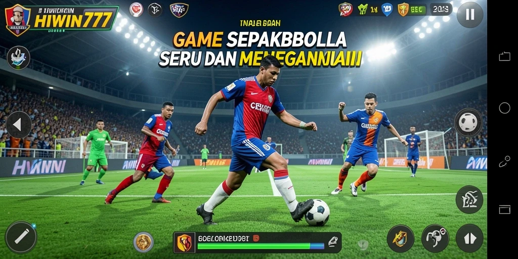 Tampilan gameplay seru dalam HIWIN777 dengan aksi sepakbola nyata.