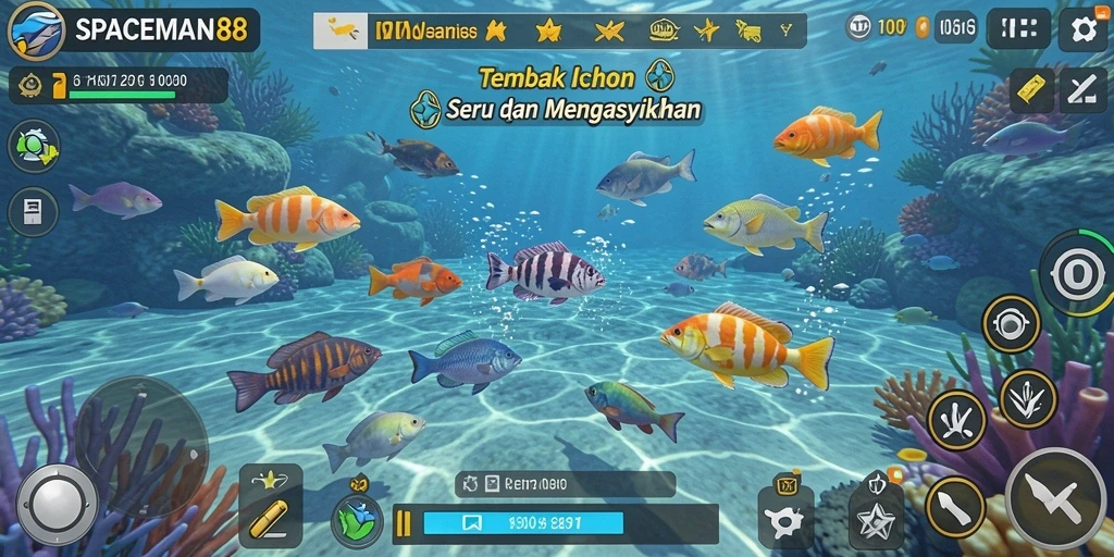 Gameplay seru di SPACEMAN88 dengan ikan-ikan warna-warni.
